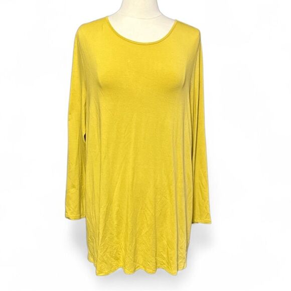 J. Jill Mustard Yellow Long Sleeve Tunic Top XL Pleated Back Stretch Blouse - Picture 2 of 9